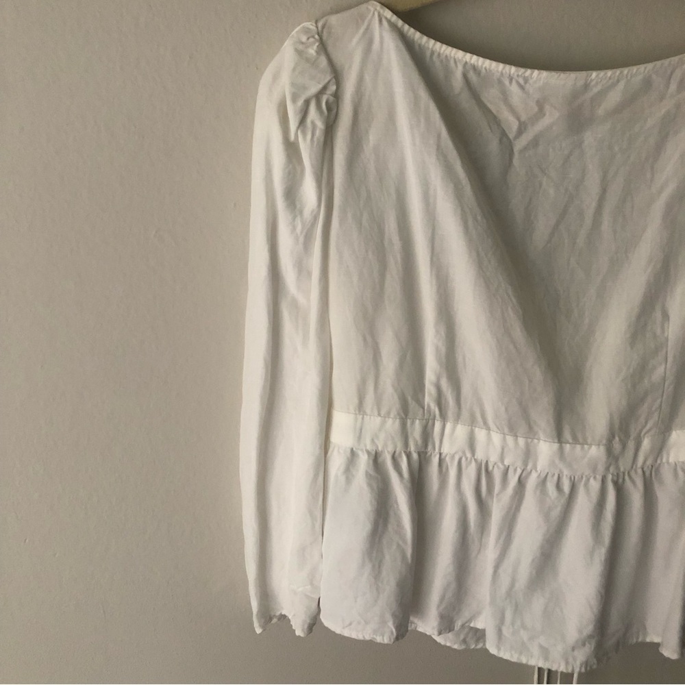 H&M x Brock Collection Lyocell-blend Blouse Front Ties Cottagecore White Medium - Picture 10 of 12